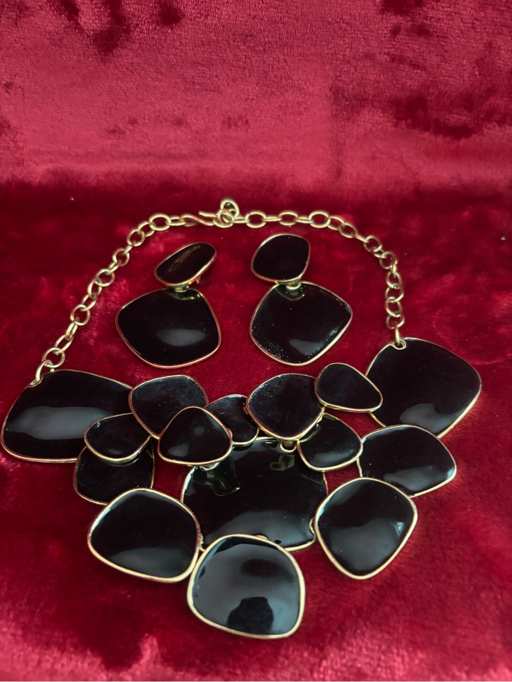 Black Statement Petal Bib Necklace and Earring Set